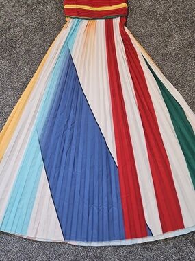 Colorblock Strapless Pleated Maxi Dress - Multicolor